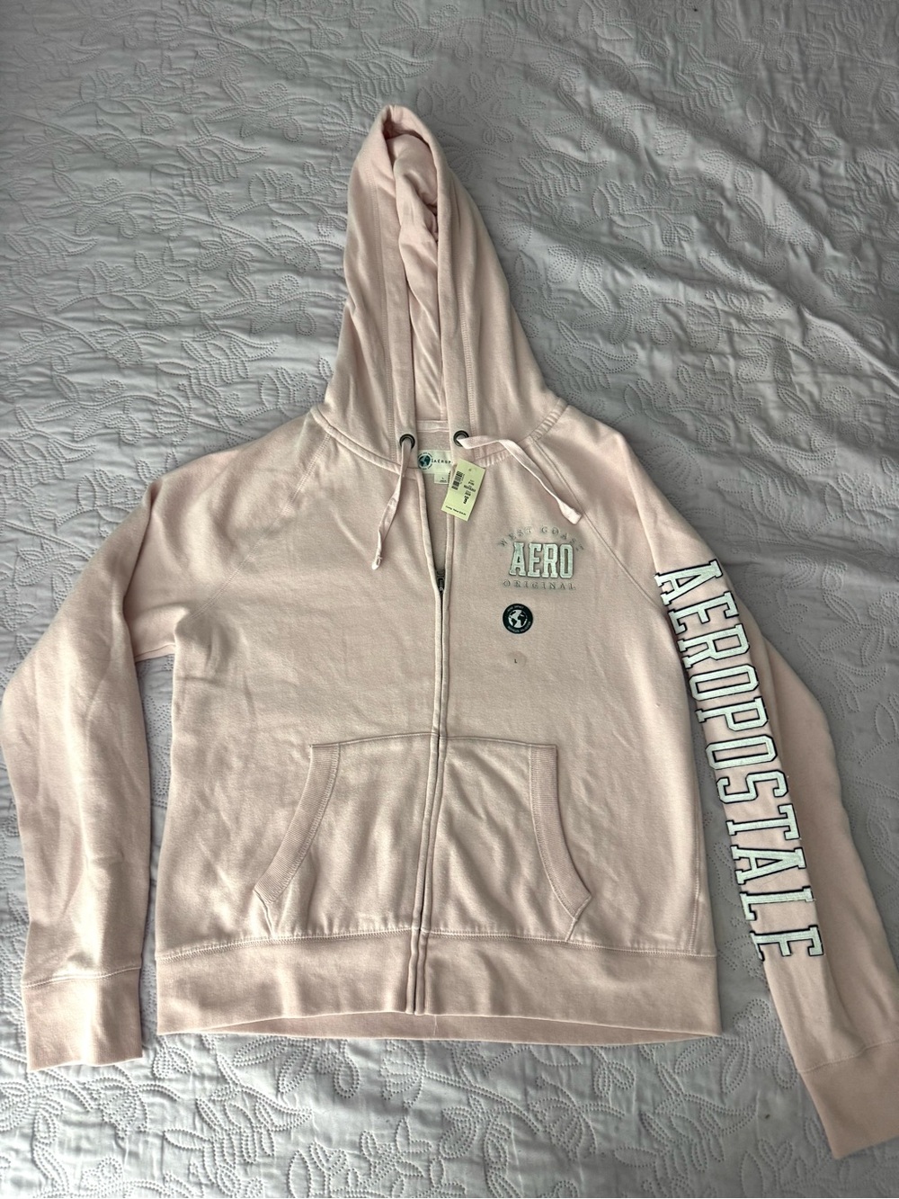 Aeropostale Pale Pink Full-Zip Hoodie with Sleeve Logo